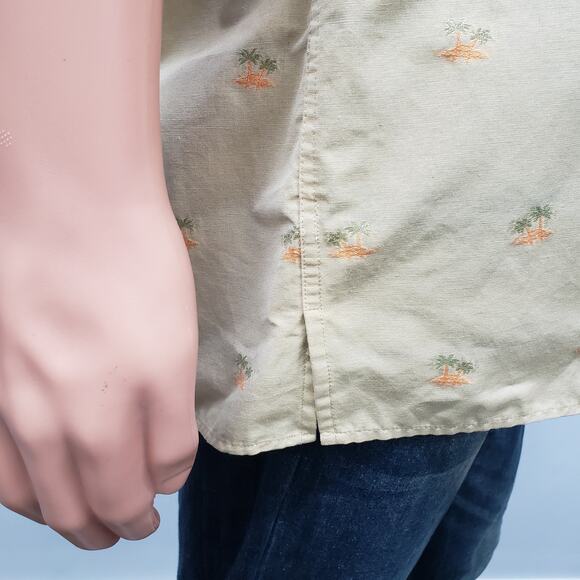 Maus & Hoffman Camp Shirt Made in Italy Men L Palm Tree Print Short Sleeve Tan - Picture 6 of 12